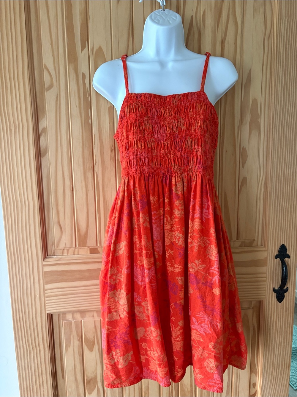 Universal Thread Red & Pink Floral Smocked Mini Dress